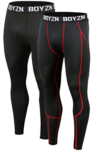 Boyzn 2er Pack Kompressionshose Herren, Sport Leggings Männer Atmungsaktiv Fitness Strumpfhosen, Funktionswäsche Tight Lang Unterhose, Laufhose Trainingstights für Fitness Gym Joggen Black/Red-XL von Boyzn