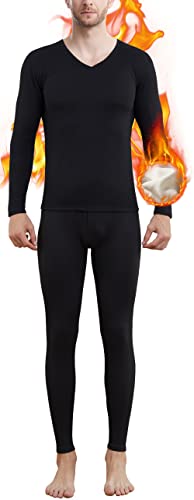 Thermounterwäsche Set Herren, Innenfleece Funktionsunterwäsche Winter Skiunterwäsche Warme Unterwäsche Set Atmungsaktiv Langarmhemd Lang Unterhose Thermowäsche für Laufen Skifahren Radfahren Black-S von Boyzn