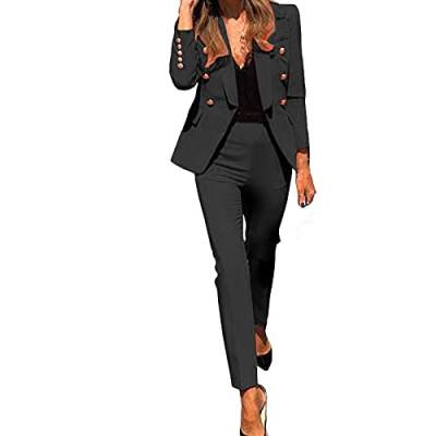 Briskorry Damen Anzug Set,2-Teilig Business Hosenanzug,Einfarbig Zweiteiliger Freizeitanzug Anzug,Slim Fit Blazer Jacke+Hose with Gürtel,Elegant Langarm Blazer und Anzughosen,für Office Hochzeit von Briskorry