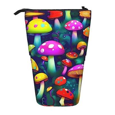 Bxzpzplj Cocktail-Gläser und Weinflaschen bedruckter Bleistift-Teleskop-Etui, Schreibwaren, Make-up, Aufbewahrungstasche für Teenager, Schulbedarf, Bright Mushrooms Art, Einheitsgröße von Bxzpzplj