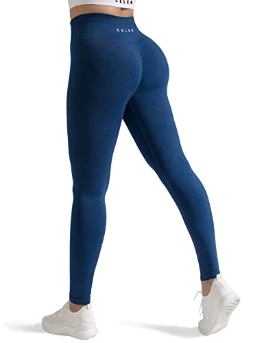 CELER Workout-Leggings für Frauen, Bauchkontrolle, Chemie, nahtlos, Scrunch-Butt, Fitnessstudio-Leggings, hohe Taille, Yogahose, Dunkelblau, Groß von CELER