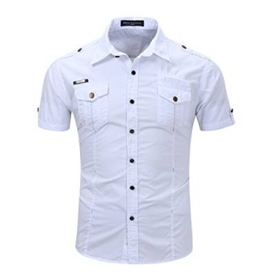 CHENMA Herren Military Kurzarm Baumwolle Button-Down-Freizeithemd Zwei-Pocket-Shirt von CHENMA