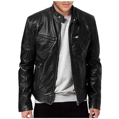 CHIACJYRSEDK Herren Lederjacke Basic Motorradjacke Herren Premium Bikerjacke für Herren Motorrad Lederjacke Mit Reißverschlusstaschen Outdoor Übergangsjacke Modisch Gesteppt Schwarz M von CHIACJYRSEDK