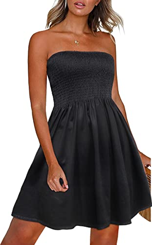 CHICGAL Sommerkleider für Damen, Strandkleid, trägerlos, Boho, Blumendruck, Sommerkleid, Ein solides Schwarz, Klein von CHICGAL