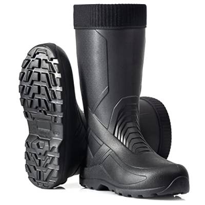 CLIMBR Federleichte gefütterte Gummistiefel Herren EVA Thermo 40-47 warme Winter Stiefel Arbeitsstiefel mit Futter Anglerstiefel (Schwarz, 42) von CLIMBR