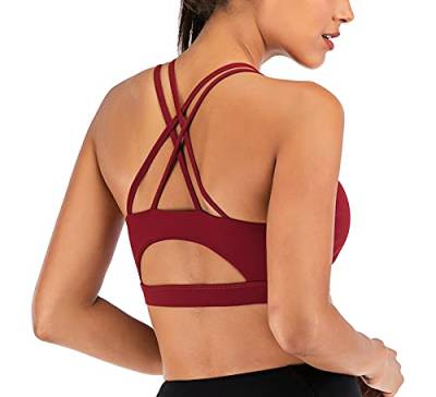 CLOUSPO Sport BH Damen Bequem Sports BH Yoga Bra ohne Bügel mit Gekreuzt Rücken Design für Yoga Jogging Fitness(Rot,S) von CLOUSPO