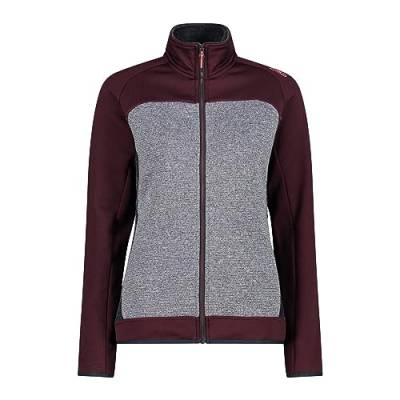 CMP W Jacket Stretch Performance Colorblock-Grau-Rot - Leichte atmungsaktive Damen Fleecejacke, Größe 44 - Farbe Burgund von CMP