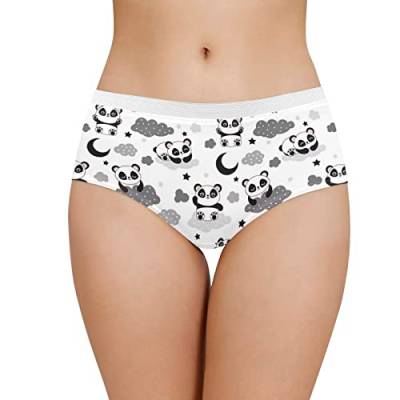 COEQINE Damen Genug Elastizität Unterhose Atmungsaktive Polyester Unterwäsche Weiß Spitze Taille Baumwolle Doppelschicht Schritt Höschen Tier Thema, Panda, 42 von COEQINE