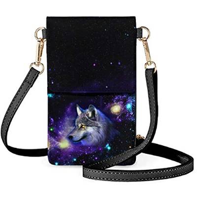 COEQINE Damen Umhängetasche für Frauen Mädchen Handy Crossbody Tasche Leder Geldbörse Beutel Mini Satchel, Wolf und Sternenhimmel, Einheitsgröße von COEQINE