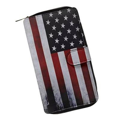 COEQINE Tier-Geldbörse, niedliches Huhn, lange Leder-Geldtasche, Handtasche mit Reißverschluss für Münztelefon, Reise-Handtasche für Party, US-Flagge, Large von COEQINE