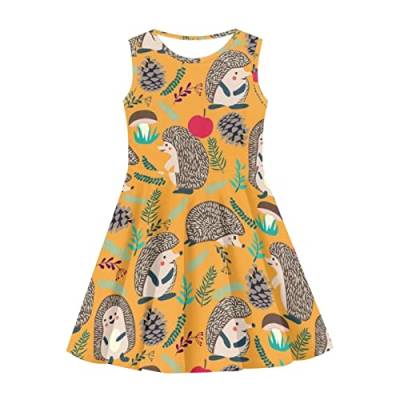 COEQINE Toddle Mädchen Sommer Ärmelloses Kleid Casual Party A-Linie Swing Twirly Rock Apparel Cute Paw Print for 3-16 Years Kids, Gelber Igel, 7-8 Jahre von COEQINE