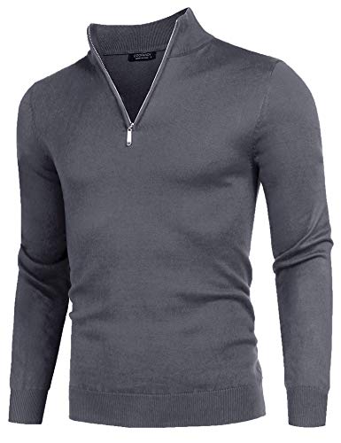 COOFANDY Herren Feinstrickpullover Rollkragen Pullover 1/4 Zip Neck Langarmshirt Feinstrick Sweater Arbeitspullover Freizeit Männerpoloshirt Herren Langarm Dunkelgrau XL von COOFANDY