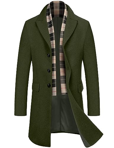 COOFANDY Herren Mantel Wintermantel Slim Fit Business Winterjacke Warmer Lange Trenchcoat Jacken Herrenmantel Cabanmantel Cabanjacke Vintage-Kurzmantel Armeegrün M von COOFANDY