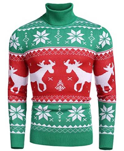 COOFANDY Herren Weihnachtspullover Rollkragenpullover Christmas Sweater Norweger Pullover Rollkragen Norwegerpullover Feinstrick Strickpullover Turtleneck Weihnachtsgrün M von COOFANDY