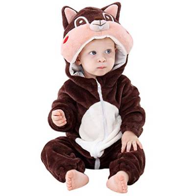 COOKY.D Baby-Strampler mit Kapuze, Unisex, 3-24 Monate, Braunes Eichhörnchen, 92 von COOKY.D