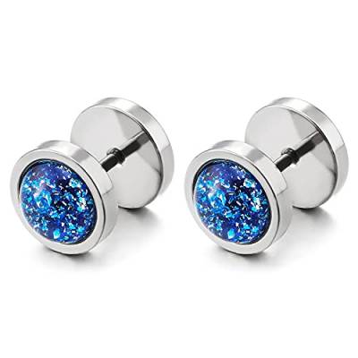 Herren Damen Edelstahl Kuppel Kreis Ohrringe Ohrstecker mit Blau Funkeln Fake Plugs Ohr Cheater Tunnel Gauges Edelstahl von COOLSTEELANDBEYOND