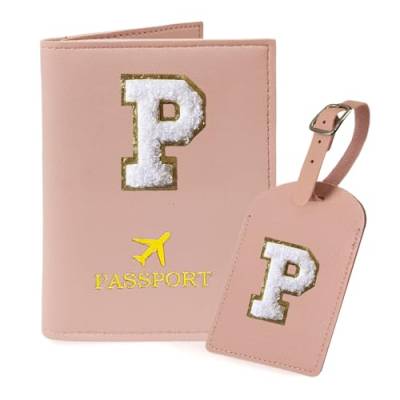 COSHAYSOO Personalisierte Reisepasshülle und Gepäckanhänger, TSA-genehmigt, mit Monogramm-Chenille-Buchstabe, Patch für Frauen, Teenager, Mädchen, Paare, adrette Reisetasche, Koffer-Identifikator, von COSHAYSOO