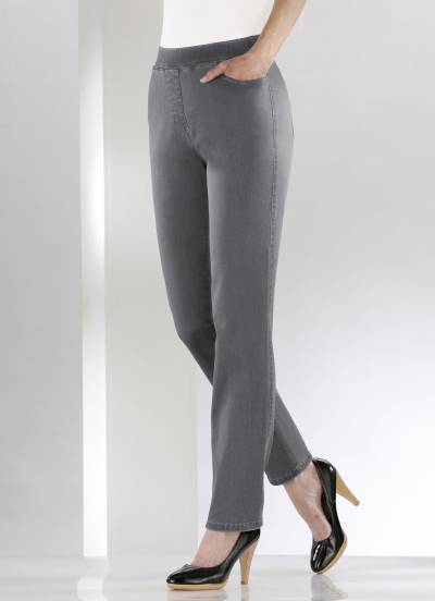Bauchweg-Jeans in Schlupfform, Grau, Größe 19 von COSMA