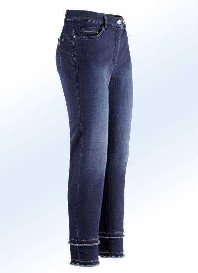 Knöchellange Jeans mit funkelnden Zierbändern und Fransensam, Dunkelblau, Größe 22 von COSMA