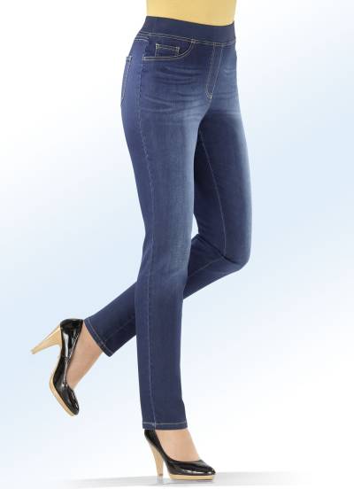 Power-Stretch-Jeans in Schlupfform, Jeansblau, Größe 18 von COSMA