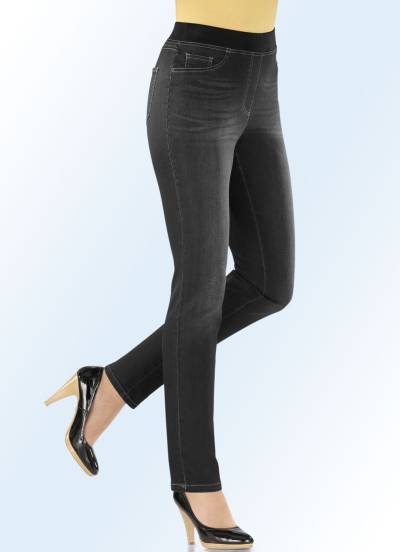 Power-Stretch-Jeans in Schlupfform, Schwarz, Größe 21 von COSMA