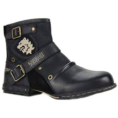 COWSDELLA Herren Stiefel aus Leder Rindsleder mit Gummisohle Biker Motorrad Boots mit Reißverschluss Klassisch 6.5" Männer Stiefeletten mit 0.98" Absatz von COWSDELLA