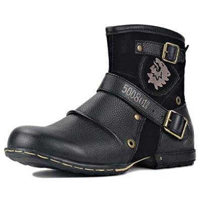 COWSDELLA Herren Stiefel aus Leder Rindsleder mit Gummisohle Biker Motorrad Boots mit Reißverschluss Klassisch 6.5" Männer Stiefeletten mit 0.98" Absatz von COWSDELLA