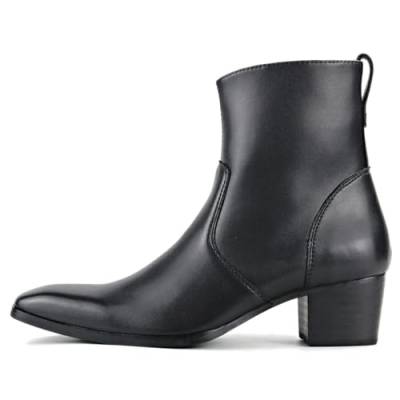 COWSDELLA Herren Stiefel mit Gummisohle Modisch Leistung Boots mit Reißverschluss Klassisch Männer Stiefeletten mit 2.2" Absatz CD-JY016-12-R Heels Schwarz von COWSDELLA