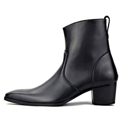 COWSDELLA Herren Stiefel mit Gummisohle Modisch Leistung Boots mit Reißverschluss Klassisch Männer Stiefeletten mit 2.2" Absatz CD-JY016-13-R Heels Schwarz von COWSDELLA