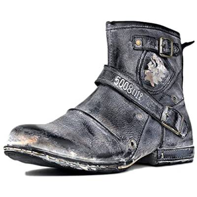 COWSDELLA Herren Stiefel aus Leder Rindsleder mit Gummisohle Biker Motorrad Boots mit Reißverschluss Klassisch 6.5" Männer Stiefeletten mit 0.98" Absatz von COWSDELLA