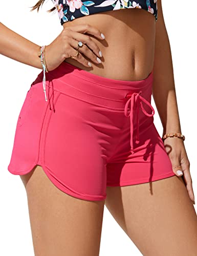 CRZ YOGA Damen Badeshorts Schnell Trocknend Schwimmshorts Sommer Boardshorts mit Seitlichem Split Magenta 44 von CRZ YOGA