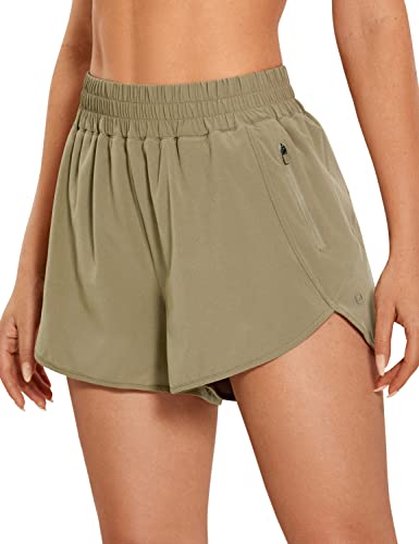 CRZ YOGA Damen Kurz Sporthose Laufhose High Waist Fitness Sport Shorts Kurze Hose mit Reißverschlusstasche Bergolive 42 von CRZ YOGA