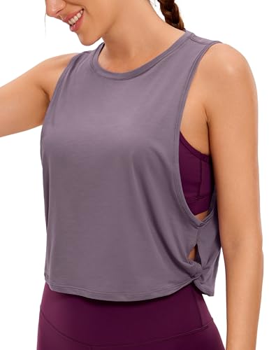 CRZ YOGA Damen Sport Tank Top Ärmelloses Leichte Fitness Crop Top Sommer Yoga Shirt Lässig Oberteile Sporttop lila grau 36 von CRZ YOGA