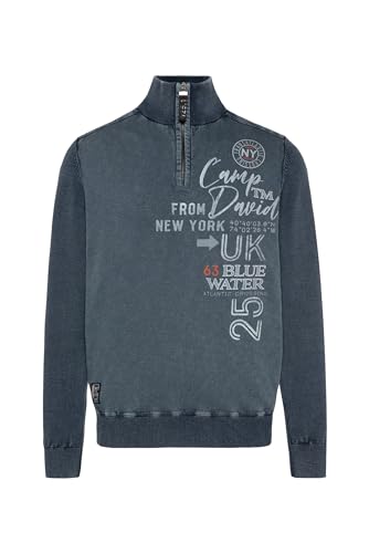 Camp David Herren Troyer-Pullover Stone Washed im Materialmix Blue Navy 4XL von Camp David