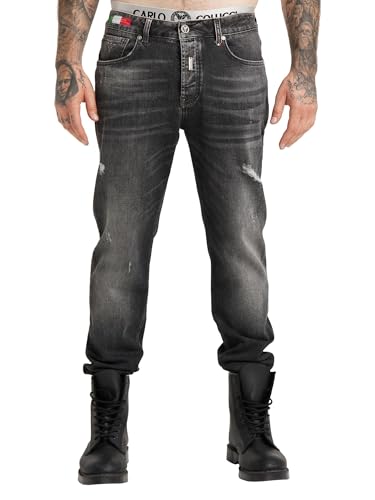 Carlo Colucci 5-Pocket Jeans mit Used-Details Anthrazit/Schwarz 36W von Carlo Colucci