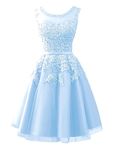 Carnivalprom Damen Abendkleider Mit Applikationen Elegant Ballkleid Brautjungfernkleider Kurz Partykleid(Hellblau,40) von Carnivalprom