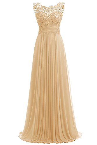 Carnivalprom Damen Chiffon Abendkleider Lange Elegant HochzeitsKleid Spitze Cocktailkleider(Gold,40) von Carnivalprom