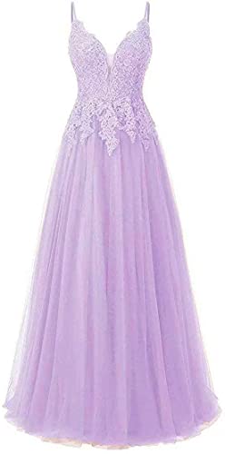 Damen Spitze Abendkleider Für Hochzeit Elegant Brautkleid Spaghetti-Träger Ballkleider(Lavendel,44) von Carnivalprom