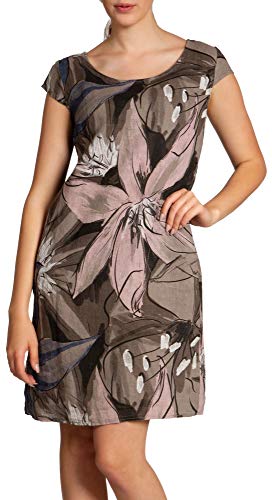 Caspar SKL035 knielanges Elegantes Damen Sommer Leinenkleid mit abstraktem Blüten Print, Farbe:Taupe, Größe:XL - DE42 UK14 IT46 ES44 US12 von Caspar