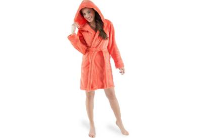 CelinaTex Bademantel Morgenmantel Damen kurz Fleece Kapuze flauschig Korfu L lachs, Polyester von CelinaTex