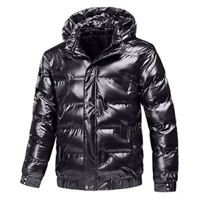 Celucke Daunenjacke Herren Glänzend Winterjacke Dicke Übergangsjacke mit Kapuze Lange Ärmel Mode Warm Outdoor Winddicht Funktionsjacke Daunenmantel Jacke von Celucke