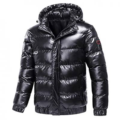 Celucke Daunenjacke Herren Glänzend Winterjacke Dicke Übergangsjacke mit Kapuze Lange Ärmel Mode Warm Outdoor Winddicht Funktionsjacke Daunenmantel Jacke von Celucke