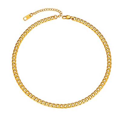 ChainsPro Panzerkette Herren Damen Klassische Kubanische Glieder Link Kette 4mm Breit Edelstahl Halskette Herren Goldkette 35cm+5cm Länge Choker Halsreif Hip Hop Punk Modeschmuck für Männer von ChainsPro