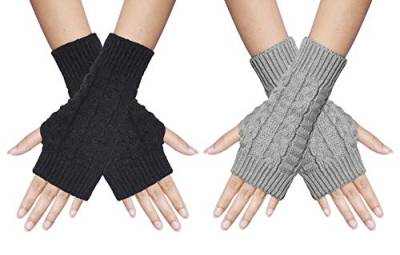 Chalier Fashion Fingerlose Handschuhe Für Damen Warme Winter-Armhandschuhe Handgelenk-Armstulpen Gestrickte Fäustlinge Halbe Fingerhandschuhe Für Damen Und Mädchen von Chalier Fashion