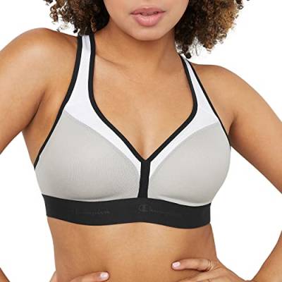 Champion Damen Med Support Curvy mit eingenähter Tasse Sport-BH, Oxford Grey Heather/White/Black, Medium von Champion