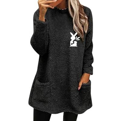 Teddy Fleece Pullover Damen Mini Streetwear Warmes Sweatshirt Freizeit Sweatshirt-Kleid Lässige Shirtkleid Winter Winterpullover Fledermaus Longpulli Dickes Minikleider Rundhals Rollkragenpullover von Chanpning