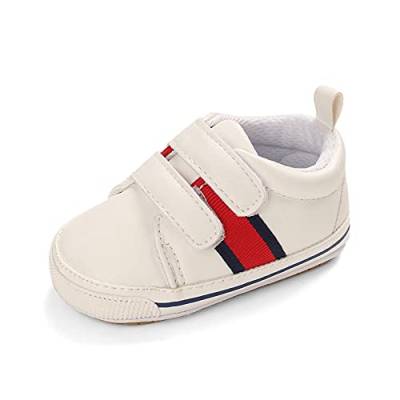 Cheerful Mario Lauflernschuhe Baby Jungen Mädchen Weiches PU-Leder Babyschuhe Erste Schuhe Antirutsch Weiß Streifen 12-18 Monate von Cheerful Mario