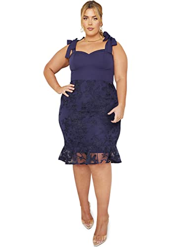 Chi Chi London Damen Figurbetontes Kleid in Übergröße, mit Bindeband, Bestickt, Marineblau Cocktailkleid, Navy, 48 von Chi Chi London