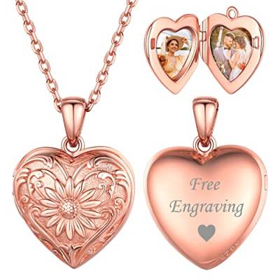 ChicSilver Rosegold Herz Medaillon Anhänger mit Foto Text Gravur Personalisierter Photo Amulett mit Ihr Wunschgravur für Valentinstag Weihnachten von ChicSilver