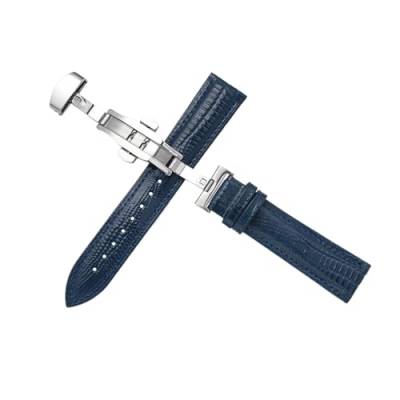 Chlikeyi Armband mit Eidechsenmuster, Leder, 12-22mm, Schmetterlingsschnalle, Uhrenarmband, Dornschließe aus Stahl, Blau, 16mm von Chlikeyi